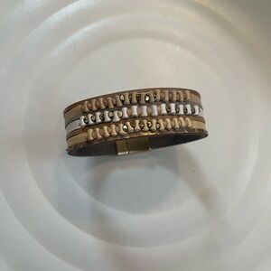 Elegant Beaded Leather Cuff with magnetic clasp